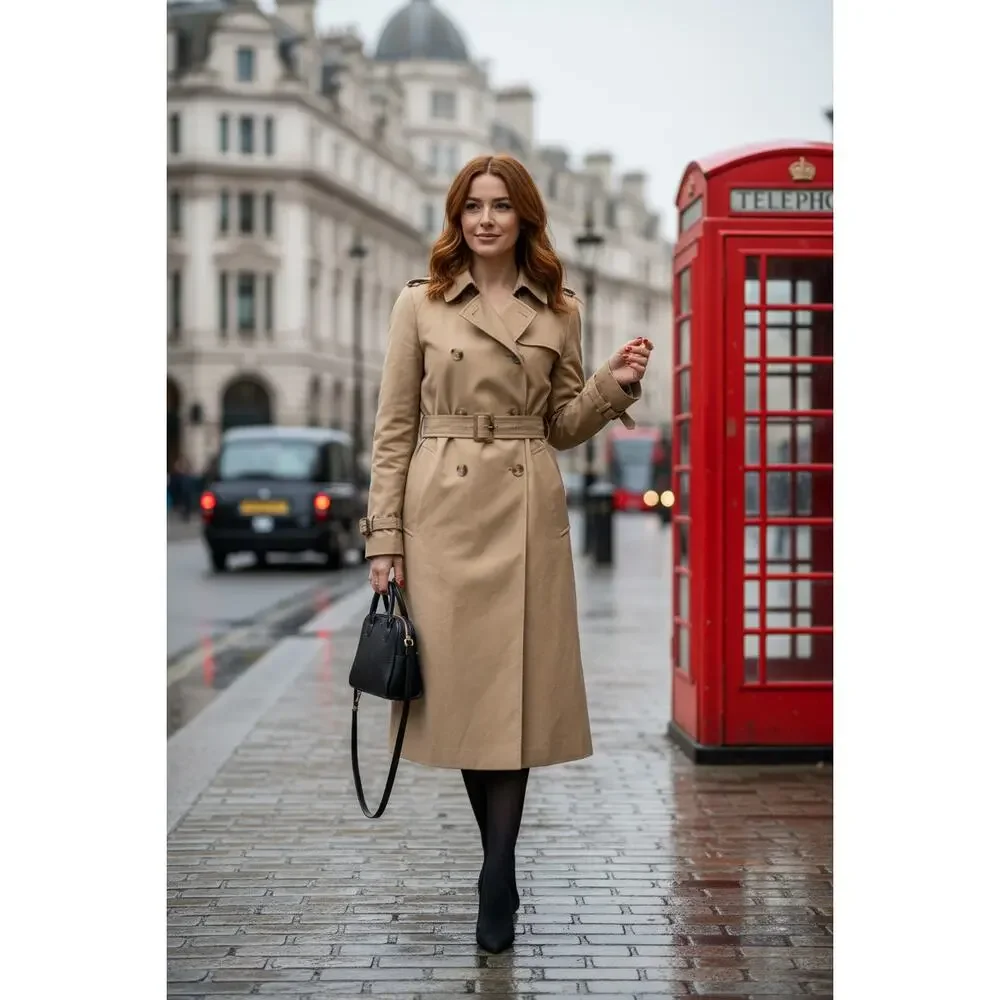 Mango Double-Breasted Belted Classic Trench Coat in Khaki Tan - Picture 5 of 5
